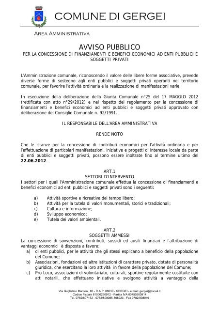 Bando Contrinbuti Associazioni anno 2012.pdf - Comune di Gergei