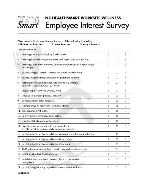 Appendix I â Employee Interest Survey - Eat Smart, Move More NC