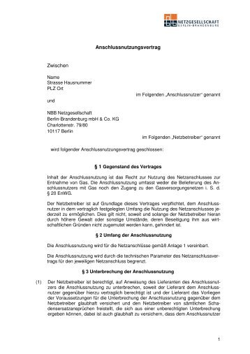 Anschlussnutzungsvertrag Zwischen - der NBB