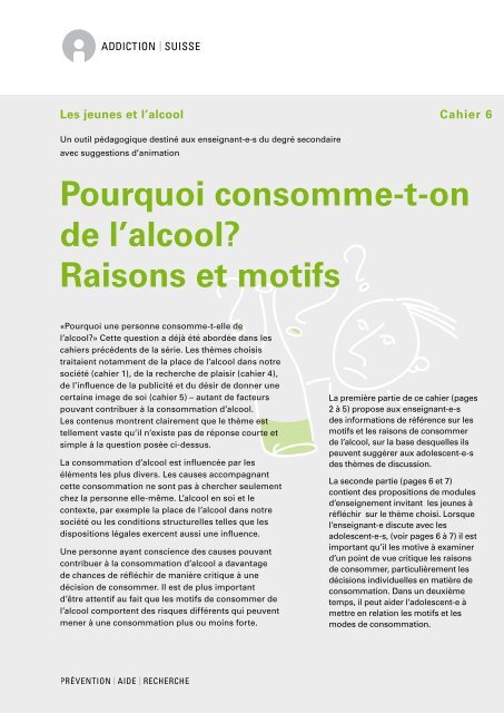 Pourquoi consomme-t-on de l'alcool? Raisons et ... - Addiction Suisse