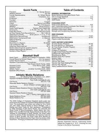Quick Facts Table of Contents Baseball Staff - College of Charleston ...