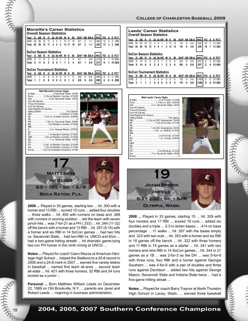 Quick Facts Table of Contents Baseball Staff - College of Charleston ...