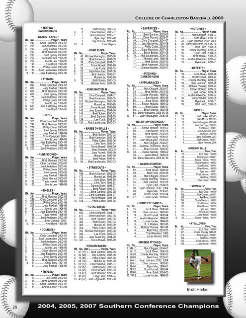 Quick Facts Table of Contents Baseball Staff - College of Charleston ...