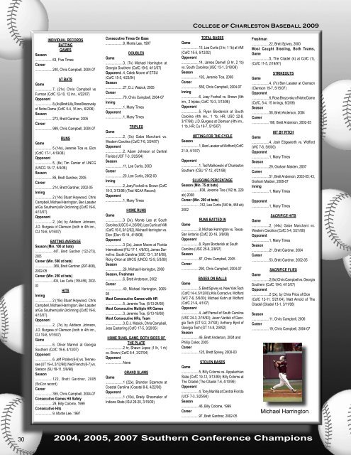 Quick Facts Table of Contents Baseball Staff - College of Charleston ...