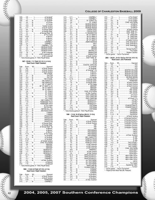 Quick Facts Table of Contents Baseball Staff - College of Charleston ...