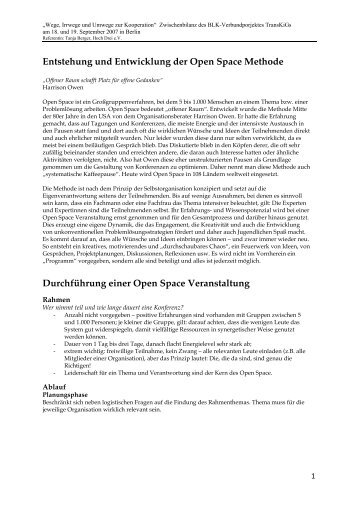 Entstehung und Entwicklung der Open Space Methode - Regiosuisse