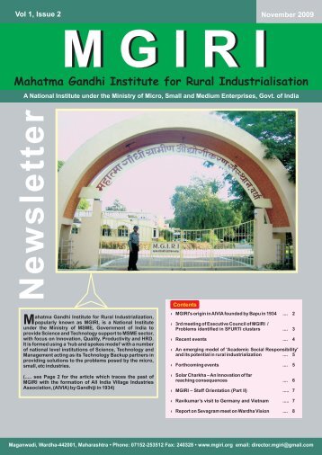 NewsLetter November 2009 - Mahatma Gandhi Institute for Rural ...