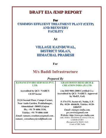 DRAFT EIA /EMP REPORT M/s Baddi Infrastructure - HP State ...