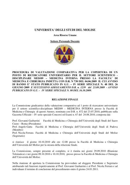MED/09- n. 1 posto di ricercatore - relazione finale - UniversitÃ  degli ...