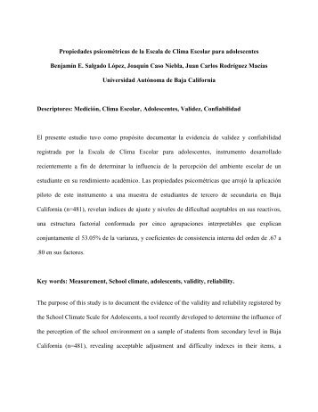 Propiedades psicomÃ©tricas de la Escala Clima Escolar ... - UEE UABC