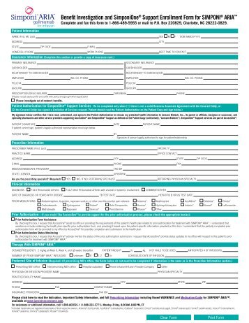 Benefit Investigation and SimponiOneÂ® Support Enrollment Form for ...