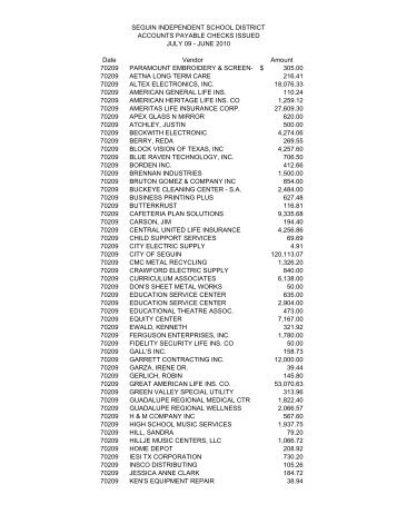 2009-2010 Check Register - Seguin ISD FirstClass Home