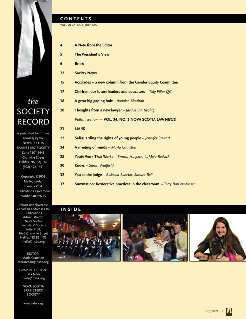 SR Vol 27 No 3, July 2009 - Nova Scotia Barristers' Society