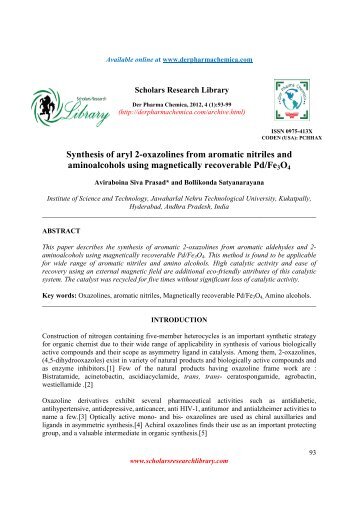 Synthesis of aryl 2-oxazolines from aromatic nitriles - Der Pharma ...