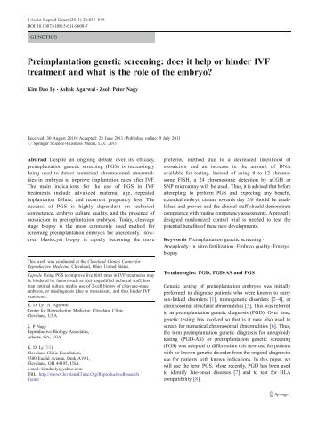 Preimplantation genetic screening: does it help or ... - ResearchGate