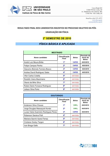 Resultado Final_bolsas_2Âº 2010 - IFSC - USP