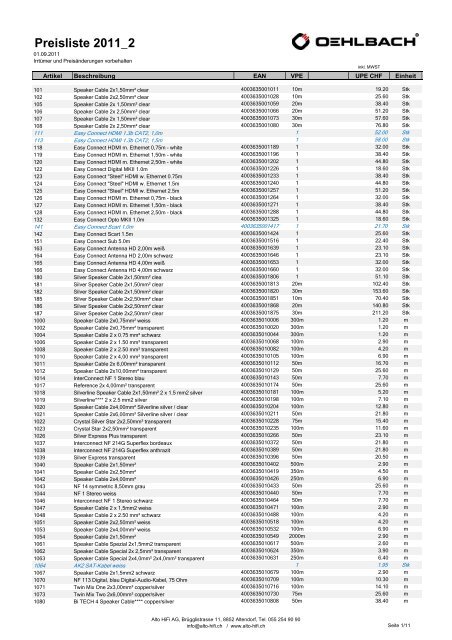 Preisliste Oehlbach 2011_2.xlsx - HiFi Studio Sulzer