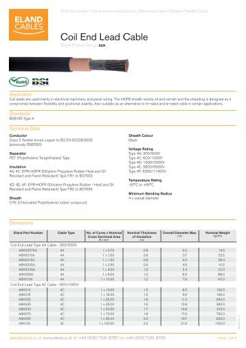 Coil End Lead Cable - Eland Cables