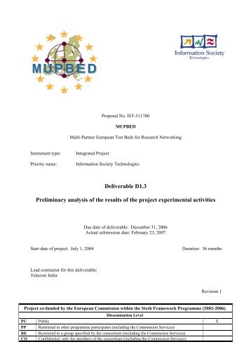 Deliverable D1.3 Preliminary analysis of the results of the ... - mupbed