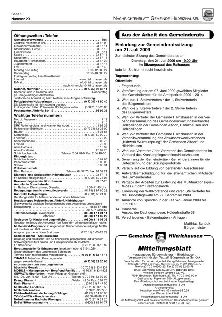 Nachmittag am Sonntag, 19.07.2009 um 14.00 Uhr im - Hildrizhausen