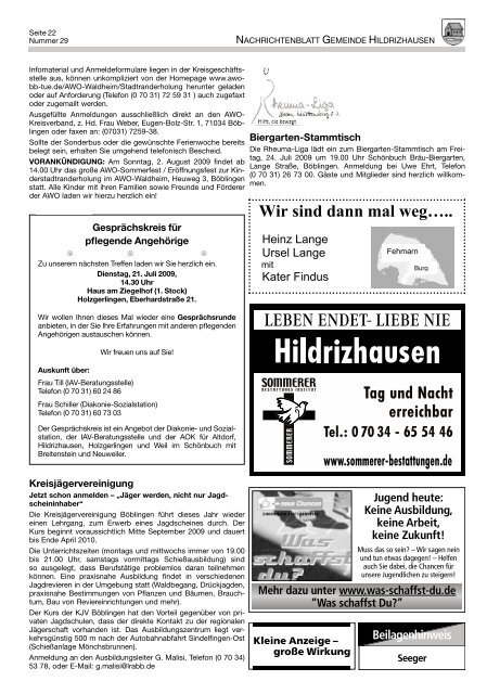 Nachmittag am Sonntag, 19.07.2009 um 14.00 Uhr im - Hildrizhausen