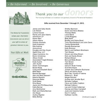 December 2012 - Foundation Pages - The Memorial Foundation