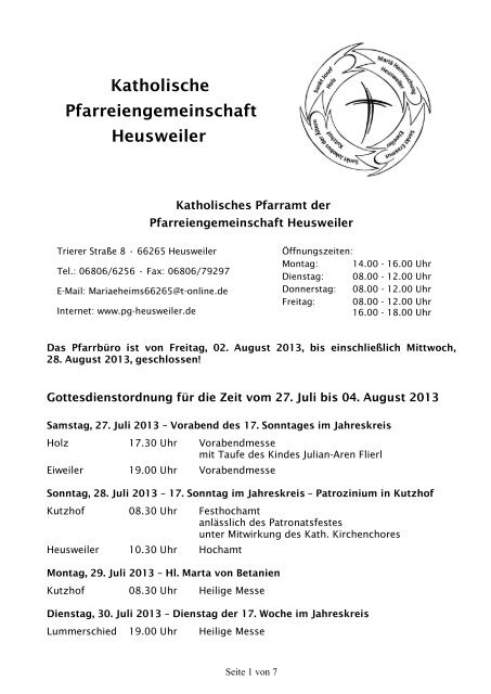 Kirchliche Nachrichten August 2013 - Pfarreiengemeinschaft ...