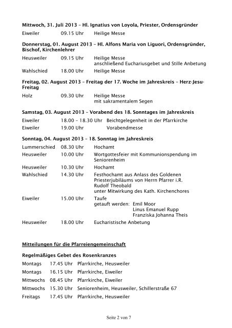Kirchliche Nachrichten August 2013 - Pfarreiengemeinschaft ...