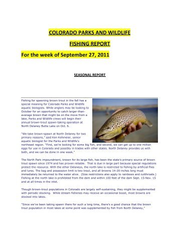COLORADO PARKS AND WILDLIFE FISHING REPORT For the ...