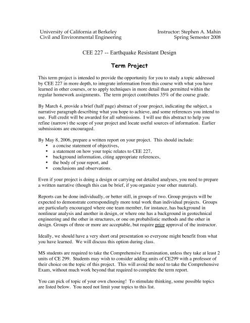 CEE 227 -- Earthquake Resistant Design Term Project - Civil and ...