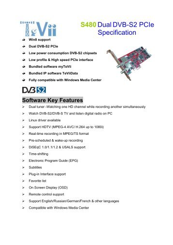 S480DualDVB-S2 PCIe Specification - Tevii