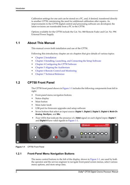 Dolby CP750 Digital Cinema Processor Manual - Projectionniste.net