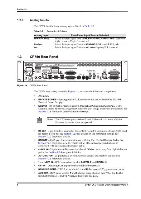 Dolby CP750 Digital Cinema Processor Manual - Projectionniste.net
