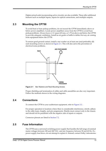 Dolby CP750 Digital Cinema Processor Manual - Projectionniste.net