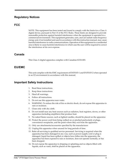 Dolby CP750 Digital Cinema Processor Manual - Projectionniste.net