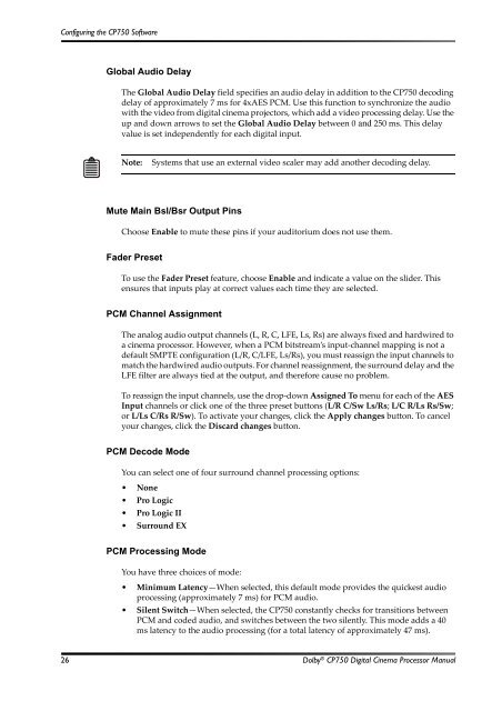 Dolby CP750 Digital Cinema Processor Manual - Projectionniste.net