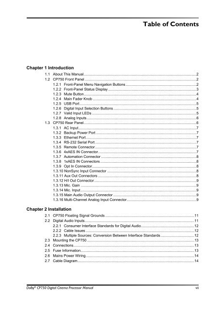 Dolby CP750 Digital Cinema Processor Manual - Projectionniste.net