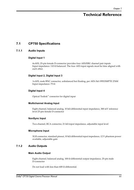 Dolby CP750 Digital Cinema Processor Manual - Projectionniste.net