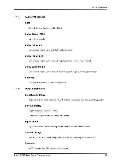 Dolby CP750 Digital Cinema Processor Manual - Projectionniste.net