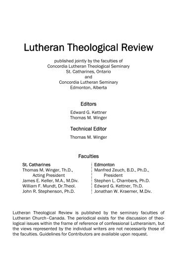Lutheran Theological Review - Brock University