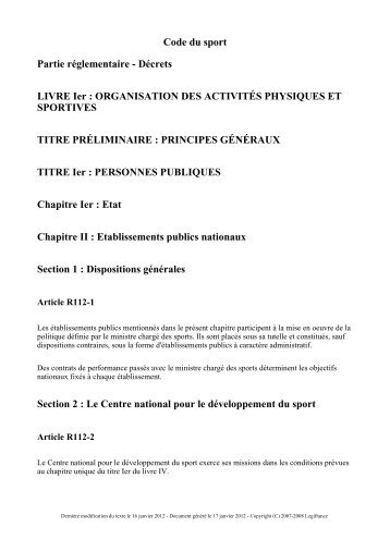 Code du sport Partie rÃ©glementaire - BERTRAND - Avocat Droit du ...