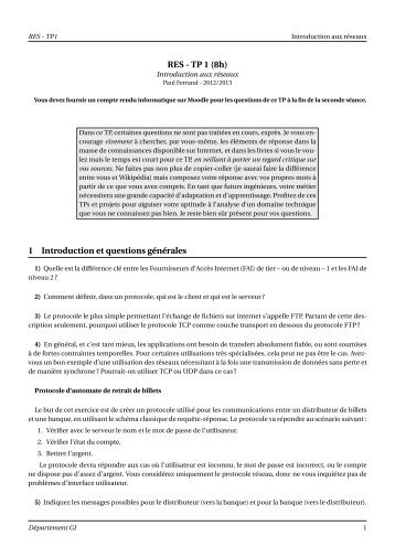 RES - TP 1 (8h) 1 Introduction et questions gÃ©nÃ©rales