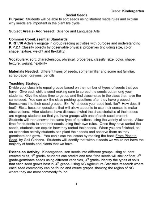 Lesson Plan 6 Seed Sort Ag In The Classroom
