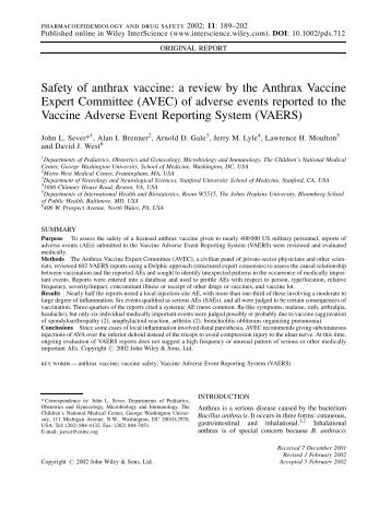 Safety of anthrax vaccine: a review by the Anthrax Vaccine Expert ...