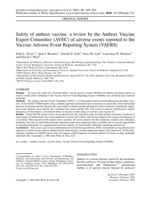 Safety of anthrax vaccine: a review by the Anthrax Vaccine Expert ...