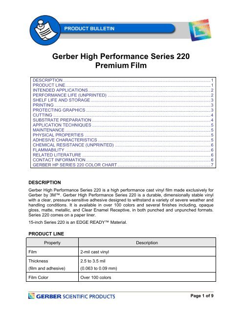 Gerber 220 Color Chart