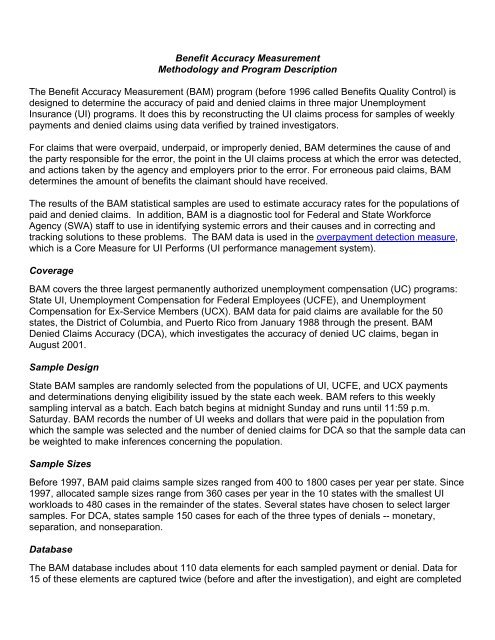 Benefit Accuracy Measurement - Unemployment Insurance