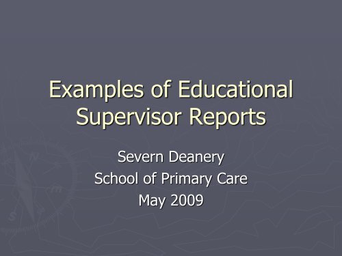 Examples of Educational Supervisor Reports - Severn Deanery