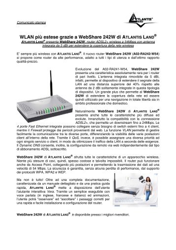 WLAN piÃ¹ estese grazie a WebShare 242W di ATLANTIS LAND