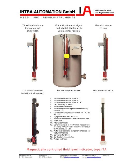 Magnetically controlled fluid level indicator, type ITA